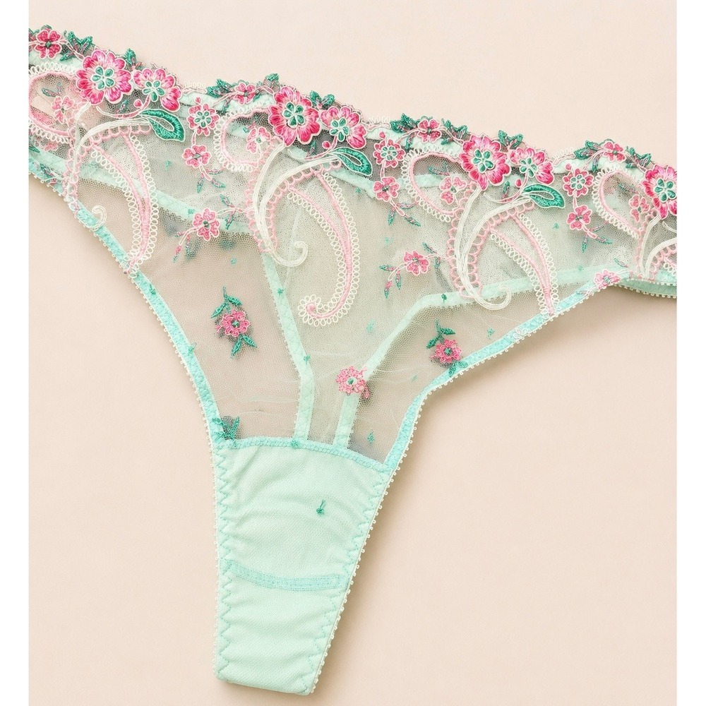 COSABELLA Sanika Embroidered Floral Thong Addy Green / NWT - Size L - Picture 2 of 8